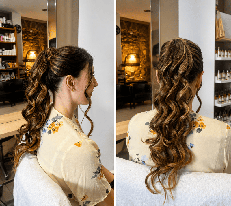 Recogido con coleta alta y ondas en Perruqueria Innova